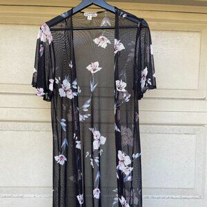 Whimsigoth Sheer Floral Mesh Kimono Medium Fairycore Boho Festival Wrap Topper